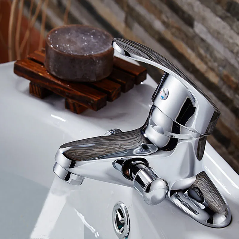 Silver Universal Bilateral Two-way Faucet Two-hole/three-hole  Hot and Cold Faucet Basin Faucet Connectable Shower