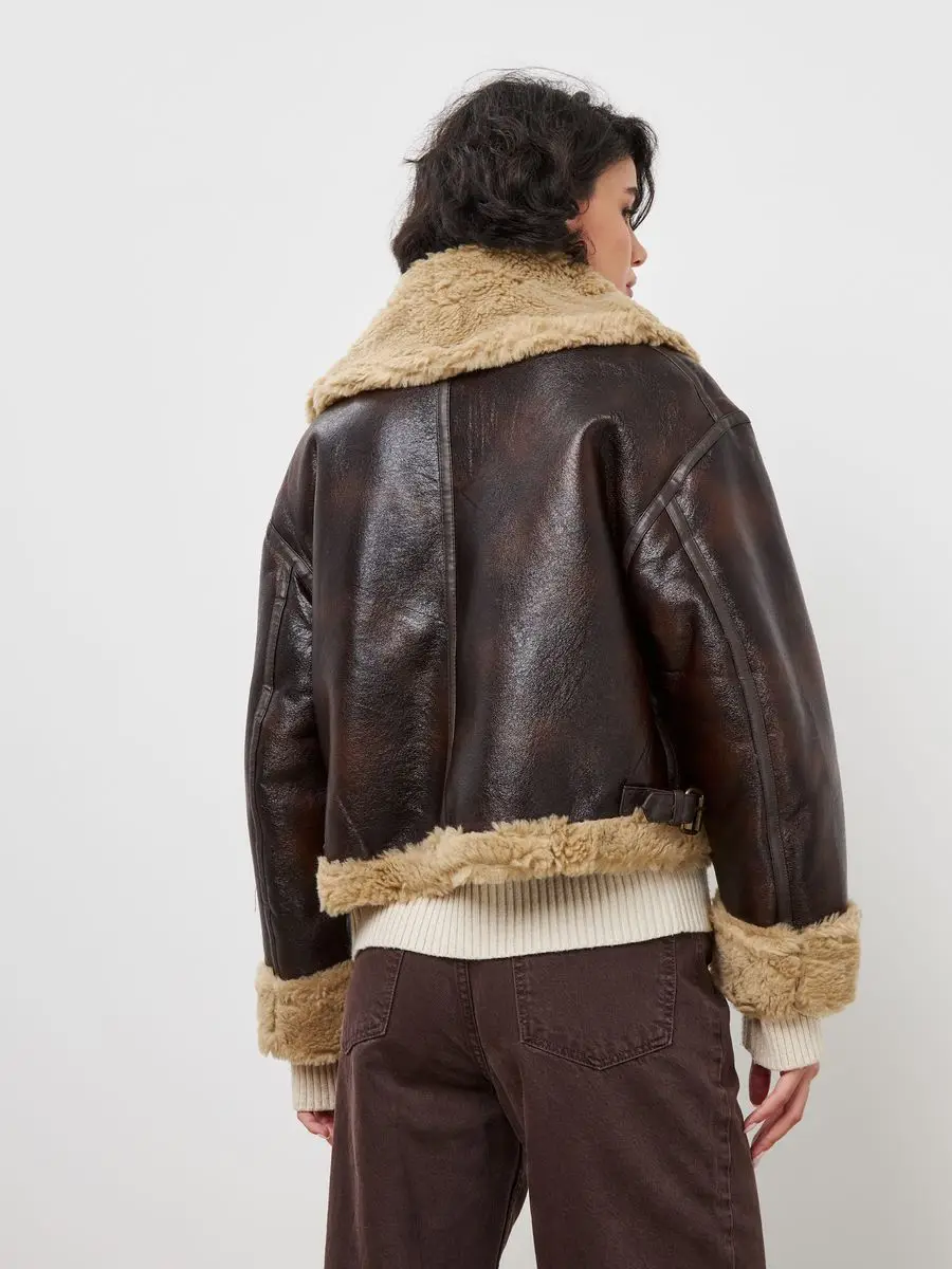 High Street Motorradjacke Fitaylor Winter Damen Kunstpelz Leder Revers Reißverschluss Mantel