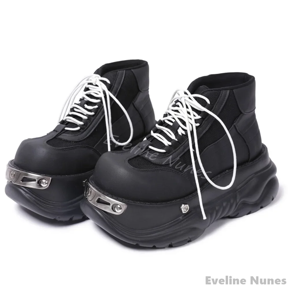 

Punk Hottie Platform High-top Shoes Women Metal Decoration Big Toe Mixed Colors Ankle Boots 2025 Fashion Height Increasing Boots