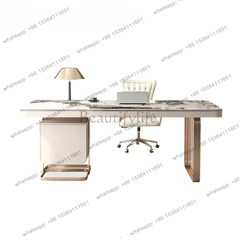D06Rock Slab Desk And Chair Combination Study Computer Light Luxury Minimalist Modern Writing Office Desk