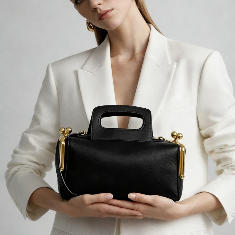 

NEW Two side clamp design Frame Kiss lock Bag For Women Luxury Designer Handbag Purse 2026 New In PU Underarm Shoulder Bag