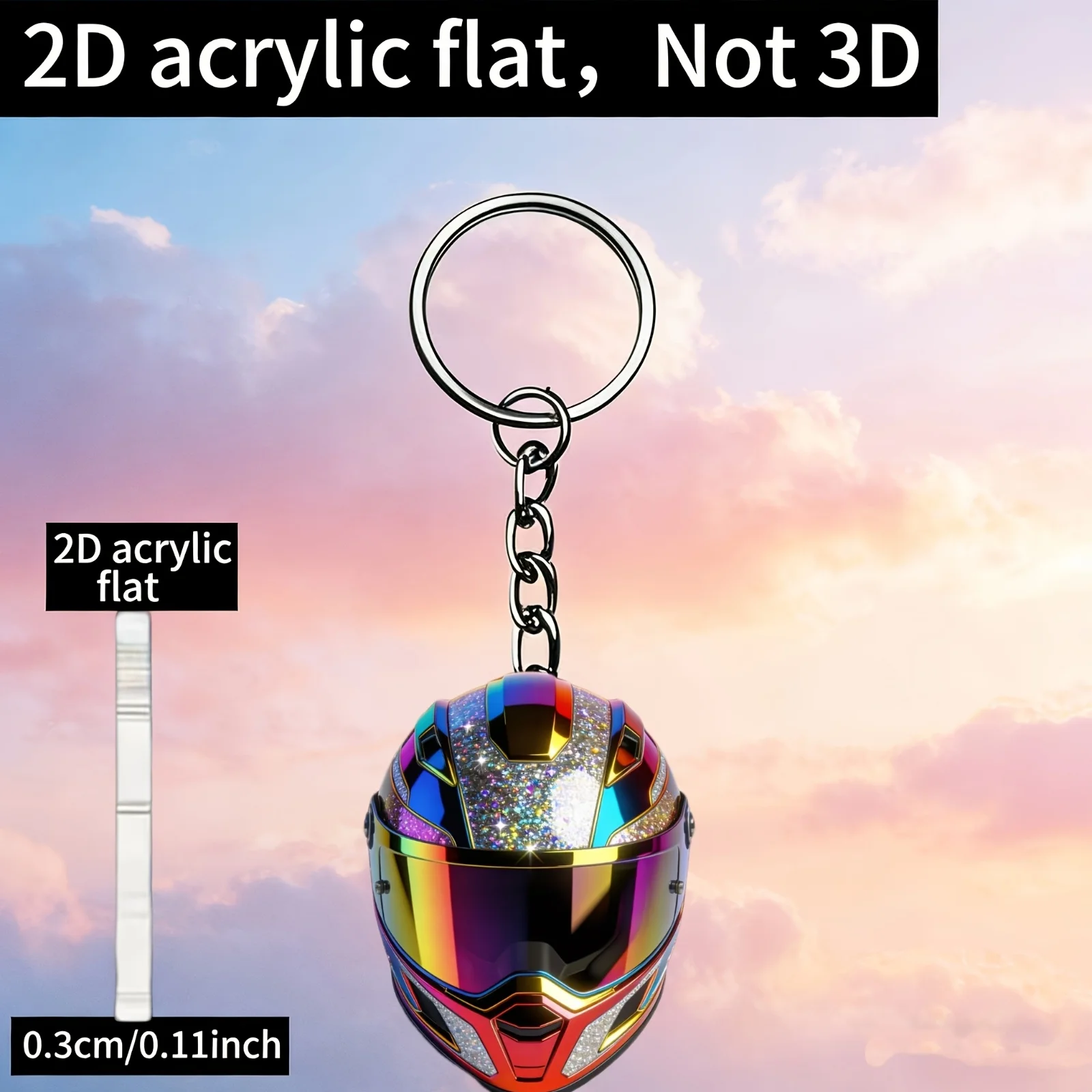Conjunto de 8/3 Peças de Chaveiros de Acrílico 2D em Formato de Capacete, Design Elegante de Capacete de Motocicleta, Chaveiros de Novidade Práticos e