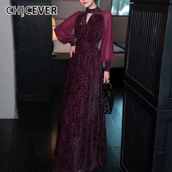 CHICEVER Hit Color Slim Women's Dresses Halter Hollow Design Lantern Sleeve Patchwork Dot High Waist Fashion Dress Female Autumn