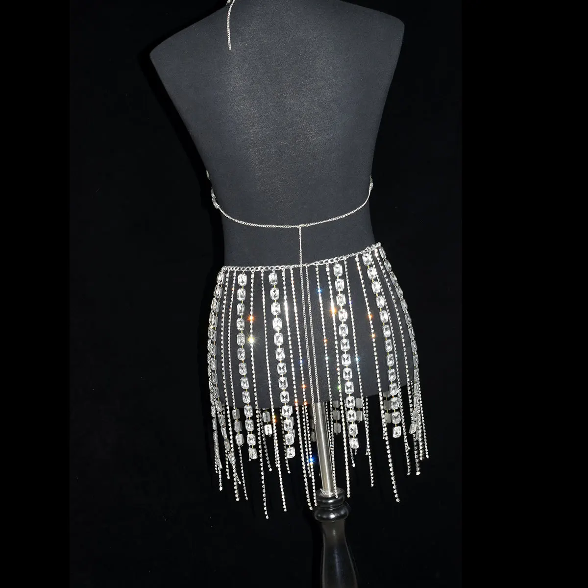 2024 body chain New women's fashion Fringe skirt bra set body chain accessories