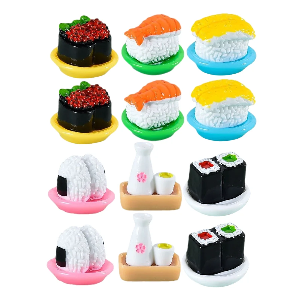 12 Pcs Simulated Japanese Sushi Small House Models Miniature Desktop Japanese-style Decor Resin