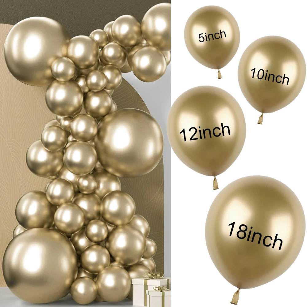 

100Pcs Chrome Gold Balloons 5/10/12/18" Metallic Light Gold Balloon Garland Boho Wedding Bridal Shower Christmas Party Decoratio