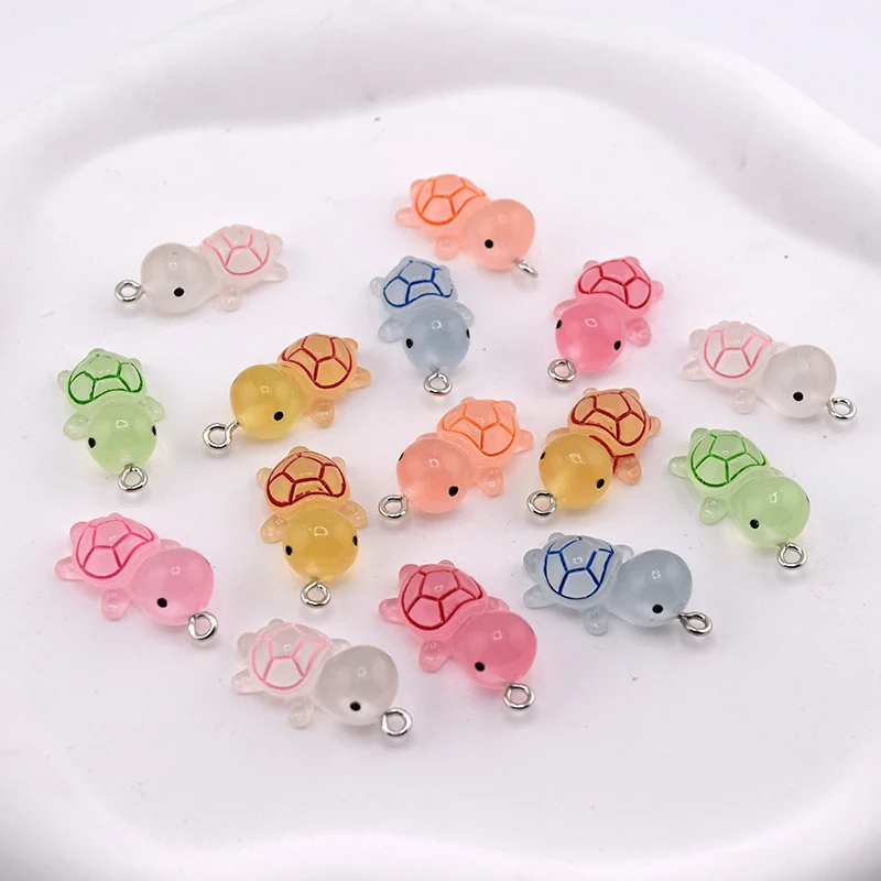 10pcs Random Pairs Luminous Small Turtle Resin Charms Lots Tortoise Ocean Animal Pendants For Earring Necklace DIY Jewelry Make