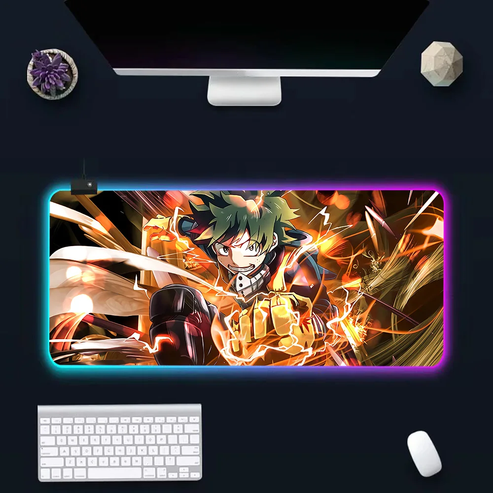 Academia Deku Anime RGB Pc Gamer Keyboard Mouse Pad Mousepad LED Glowing Mouse Mats Rubber Gaming Computer Mausepad