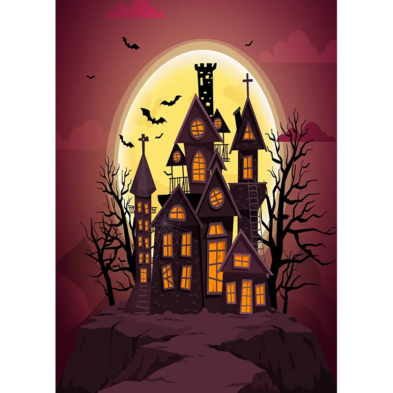 Halloween Backdrop Tombstone Castle Pumpkin Lantern Moon  Photography Background Photo Studio Props JKL-06