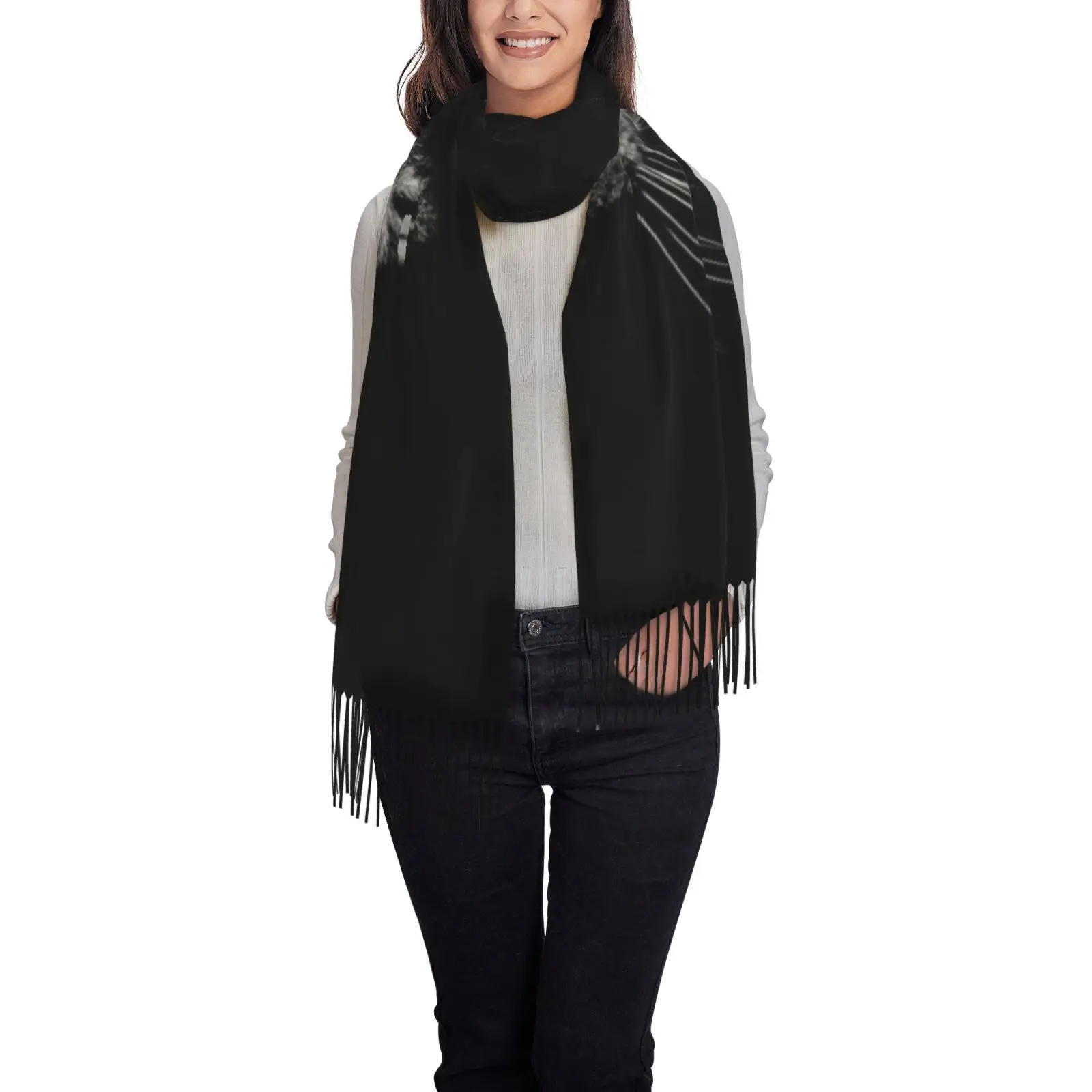 Cat Face Print Tassel Shawl for Women Soft Warm Large Wrap Scarf Lightweight Fall Winter Animal Theme Stole