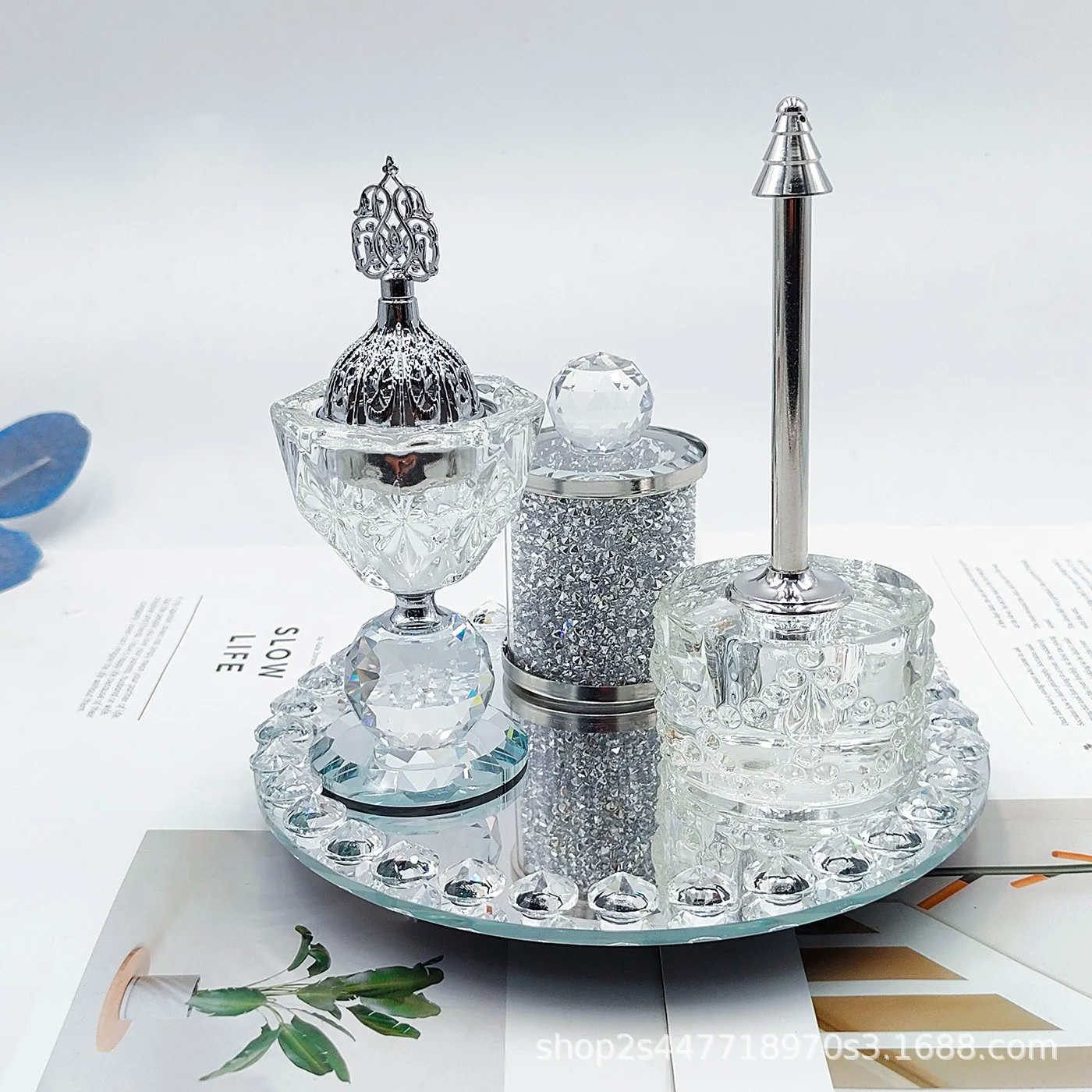 Silver Crystal Incense Burner 4-piece Set African Southeast Asian Arab Ornament Party Wedding Decoration