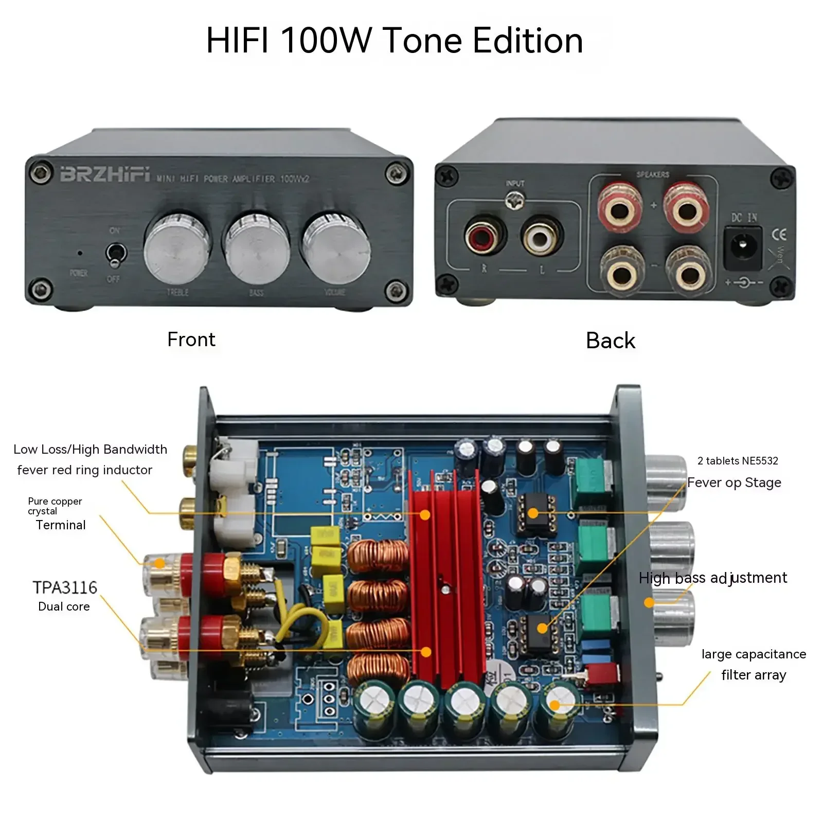 AMXEKR amplificateur numérique stéréo niveau de fièvre 2.0 TPA3116 50WX2 100WX2 amplificateur de puissance domestique Bluetooth 5.0