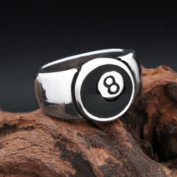 Fashion Punk Stainless Steel Number Black 8 Rings For Men Women Hip Hop Rock Eight Billiard Ball Ring Party Jewelry Dropshipping