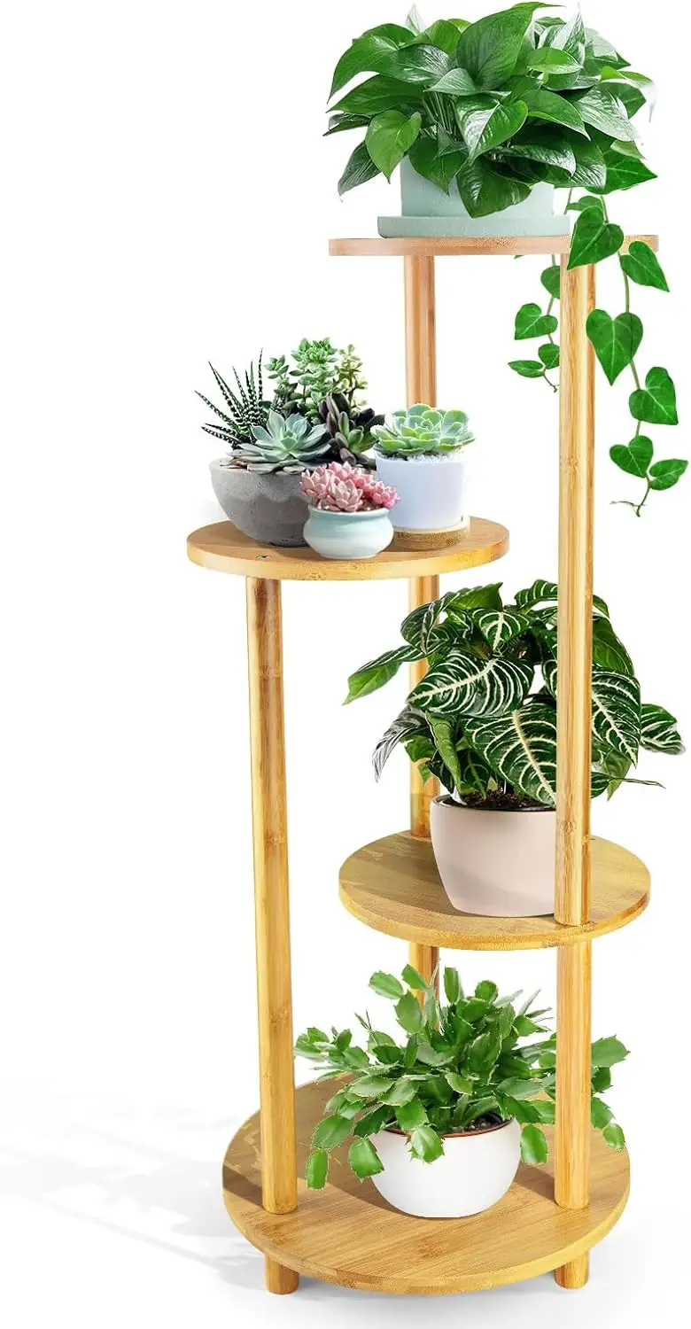 

Bamboo Plant Stand Indoor, 4 tier Planter Shelf for Multiple Plants, Corner Decor Tall Holder Living Room, Outdoor Plants Displa