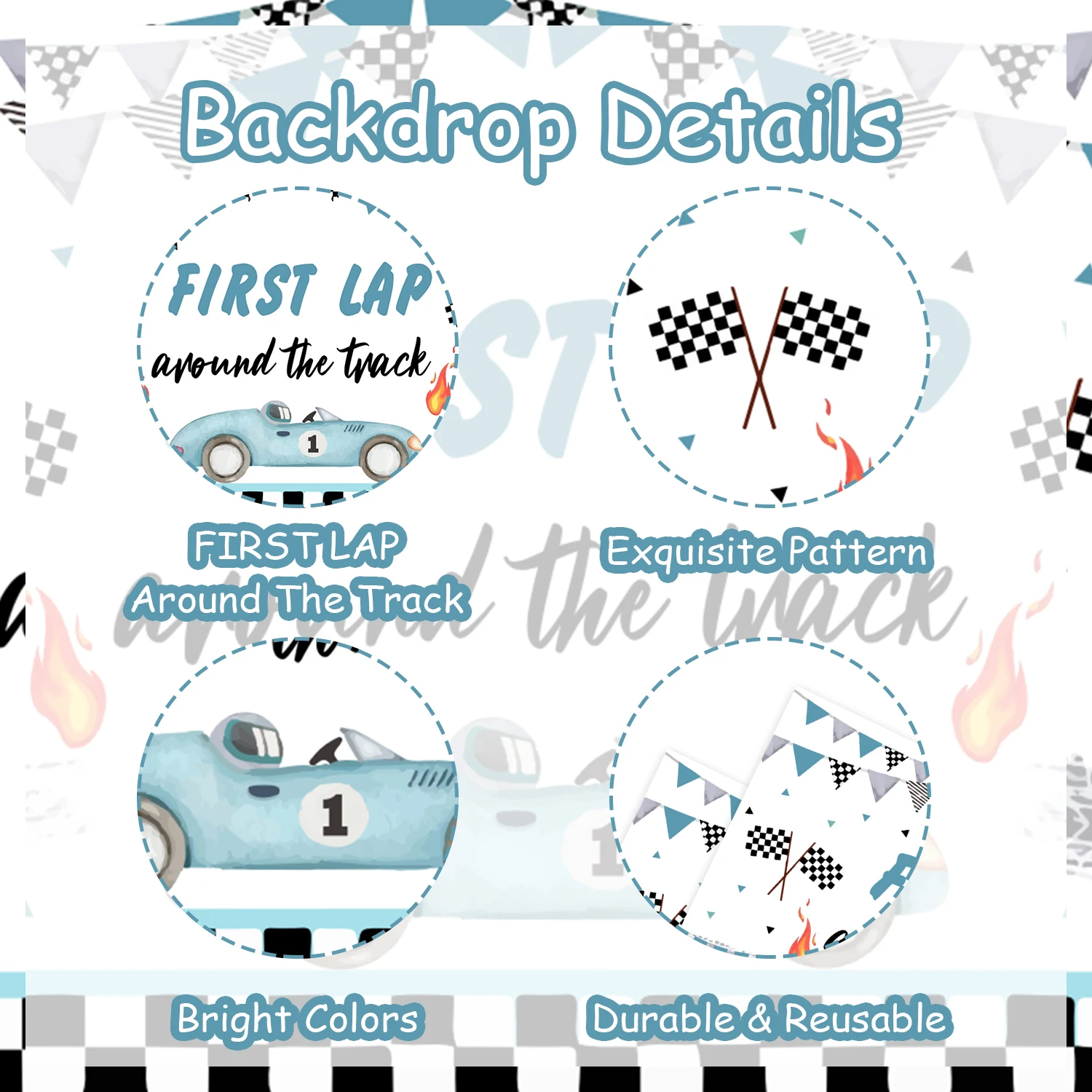 Racing Themed Party Backdrop,Racing First Lap Around The Track Background for Boys 1st Birthday Party Supplies