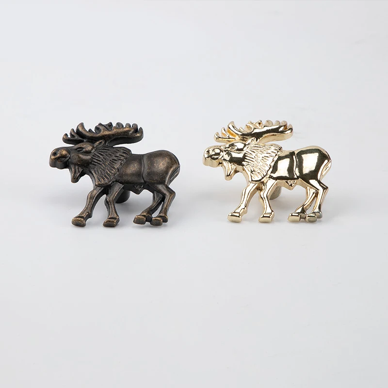WV Vintage-Style Cartoon Animal Gold Deer Handle Drawer Pull Simple Rustic Furniture Decor Antique Green Butterfly Single-Hook
