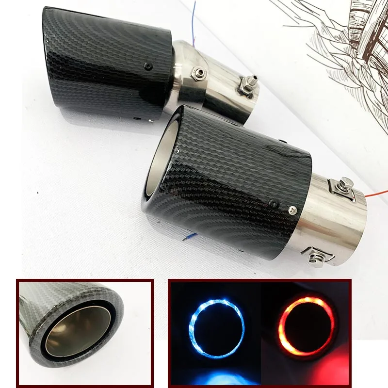 Car LED Exhaust Muffler Tip Pipe Straight Car Modified Single Outlet Exhaust Pipe Tail Throat Red/Blue Light Exhaust Decoration