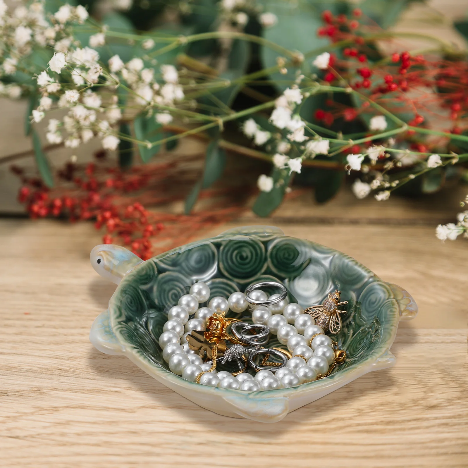 حاوية مجوهرات سيراميك صغيرة على شكل سلحفاة علبة حلية لخاتم القرط وقلادة تخزين عرض منظم تزيين سطح المكتب
