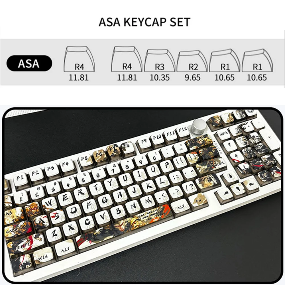 Big Letters PBT Keycaps Black Myth Wu Kong Custom ASA Height Side Backlit Pudding Keycaps Wooting Mechanical Keyboard Key Cap