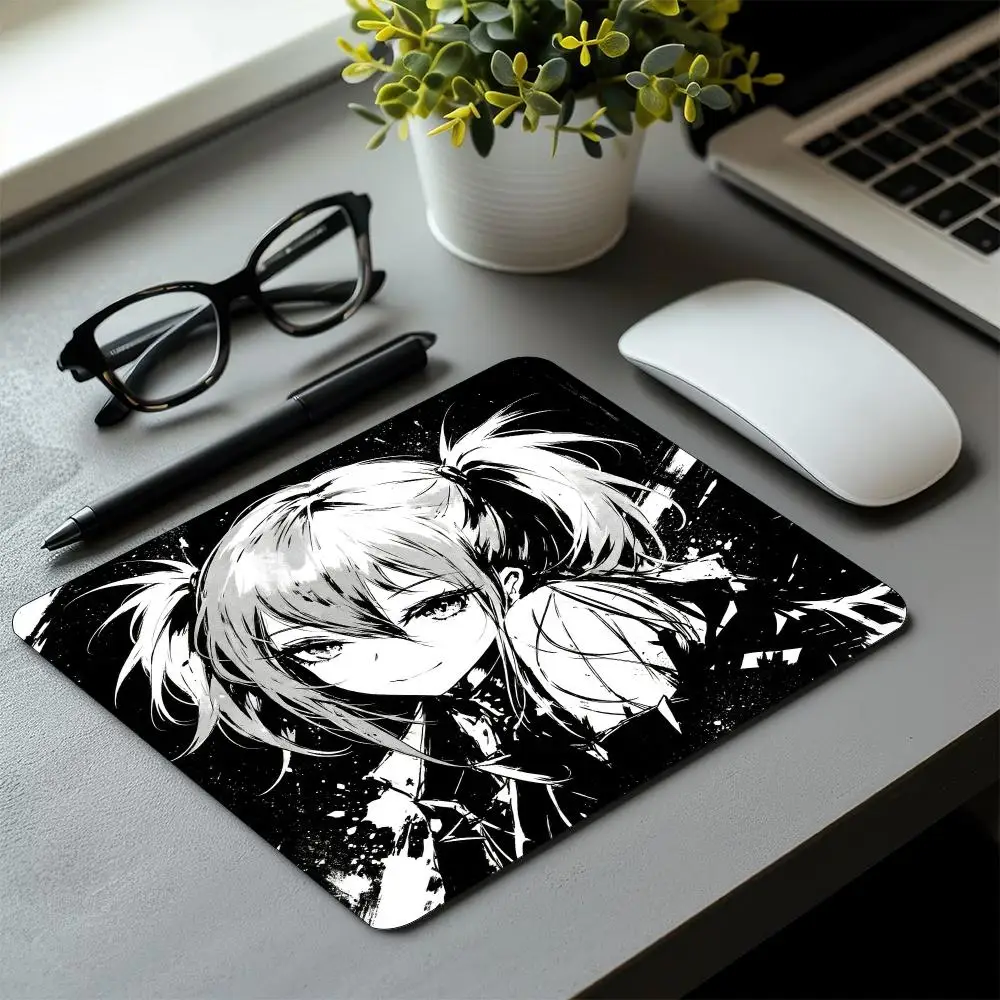Square Desk Monochrome Anime Maiden Character Print Non Slip Rubber Mouse Pad For Gaming Sessions And Office Desktop Use