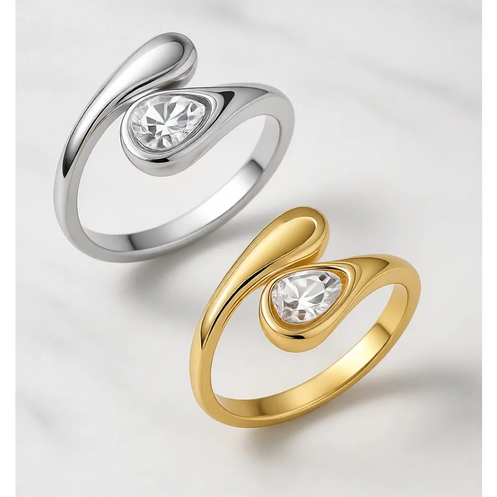 

Неликующие золотые массивные кольца для женщин, покрытие 14K, эффектные купольные регулируемые обручальные кольца, размеры 3-13