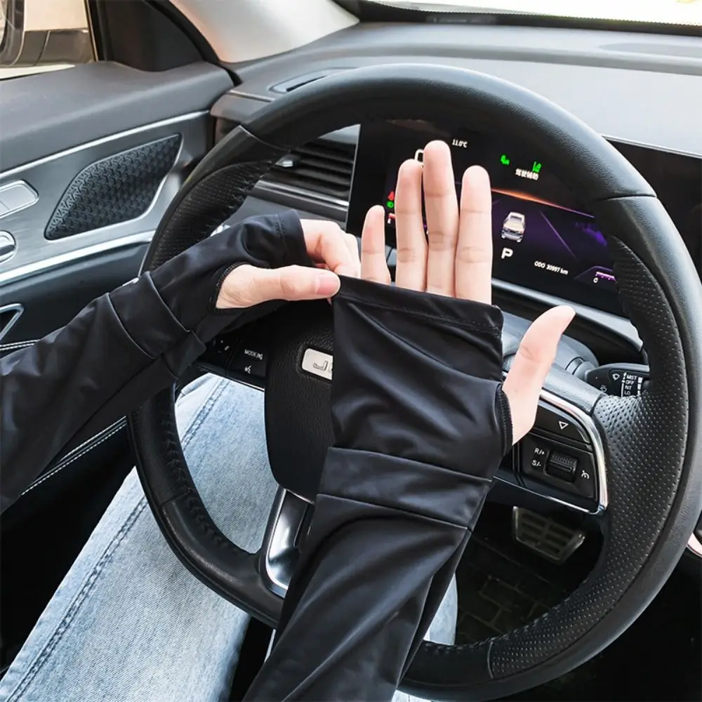 1 Paar Ijs Zijde Zonnebrandcrème Ijs Mouw Effen Kleur Letter Vrouwen Arm Mouwen Anti-uv Cool Gevoel Rijden Arm Bescherming Handschoenen