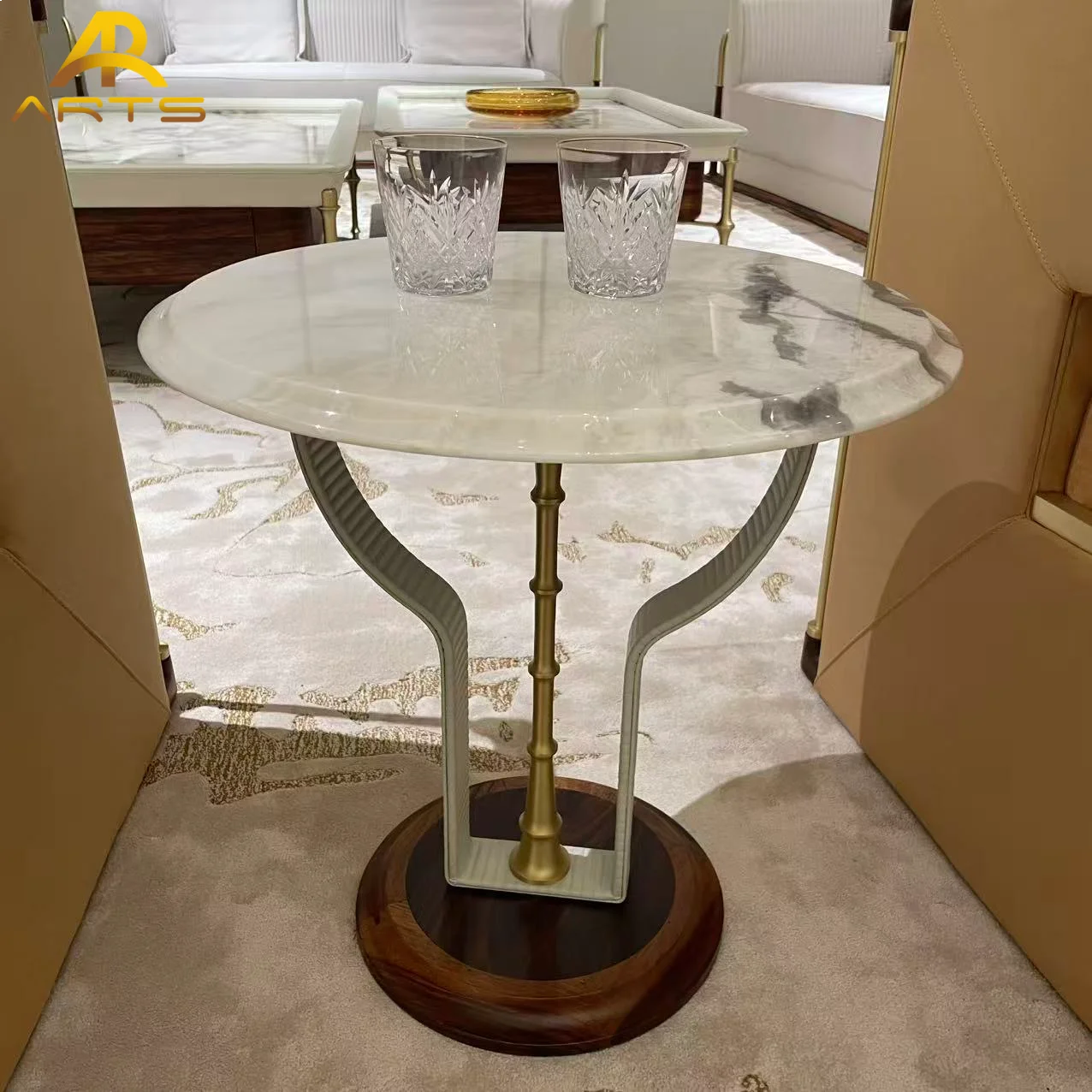 Original Premium Marble Marble Corner Table of the Bedroom Room Mahogany with Round Coffee Table Set for Living Room Furniture
