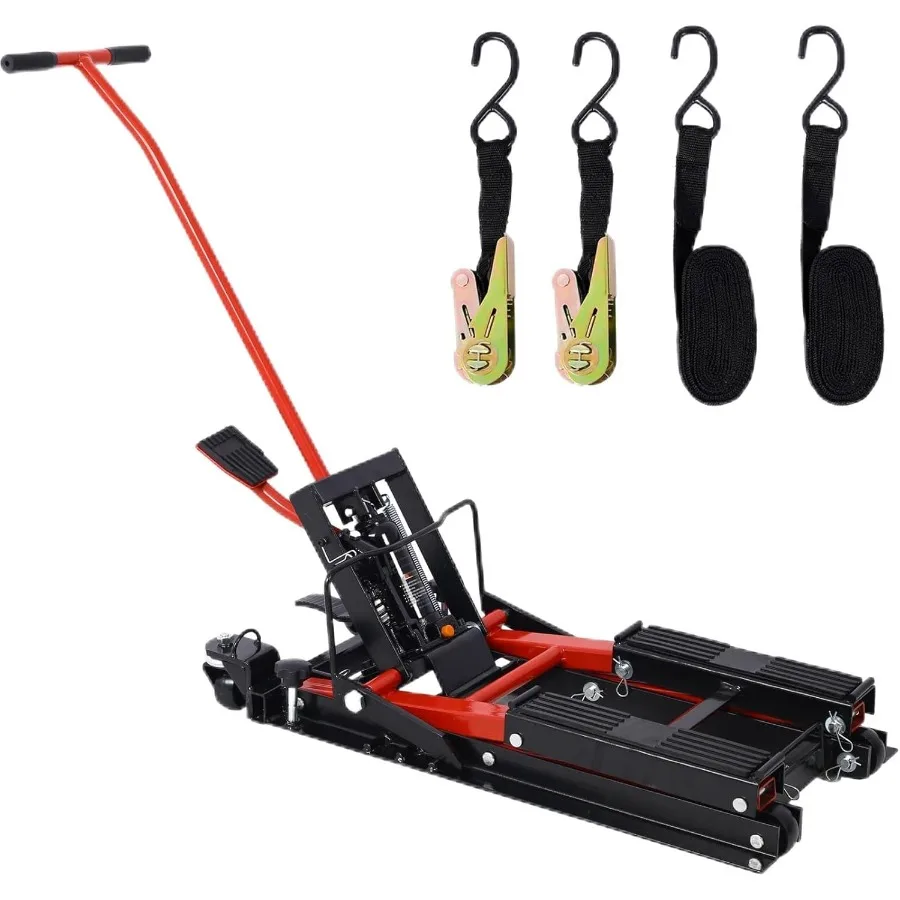 

Portable Hydraulic Motorcycle Lift Jack with 1500 LBS Capacity for ATV and UTV Scissor Design with 4 Wheels and Foot-Operated H