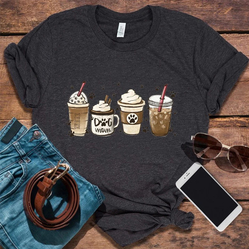 

Dog Coffee Mom Shirt New Dog Mom Tshirt Coffee Mama Kawaii Clothes Mothers Day Gift Dog Mom Iced Coffee Lover Tops M