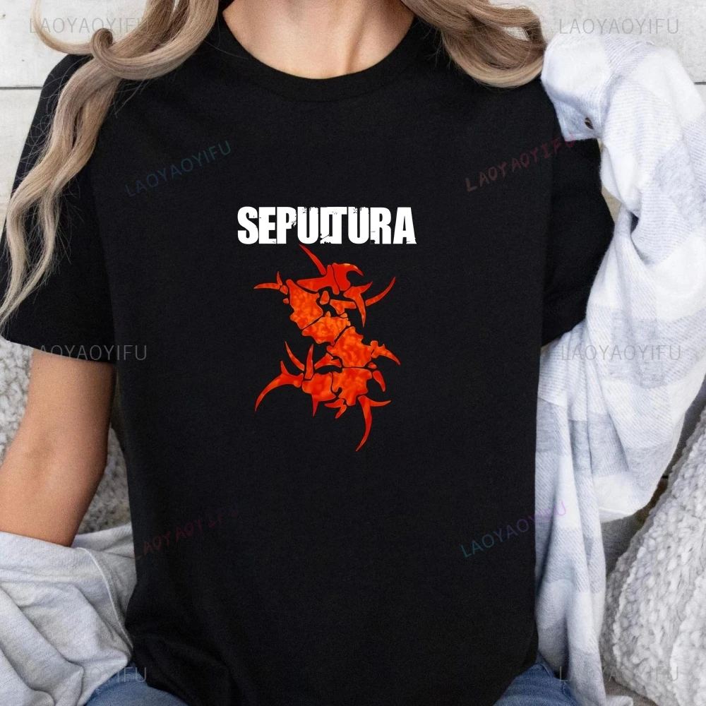 

Sepultura Band Printed T-shirt Top, Trendy Harajuku Short-sleeved Shirt for Both Men and Women, Patterned Large T-shirt