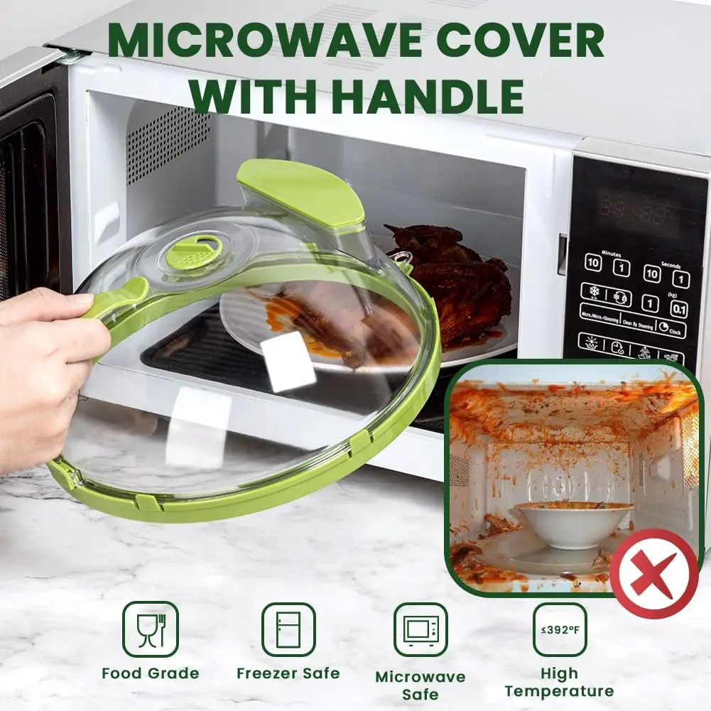 Microwave Cover with Handle&Water Storage Box 10 Inch Professional Clear Anti-Sputtering Cover Guard Cover for Microwave Food