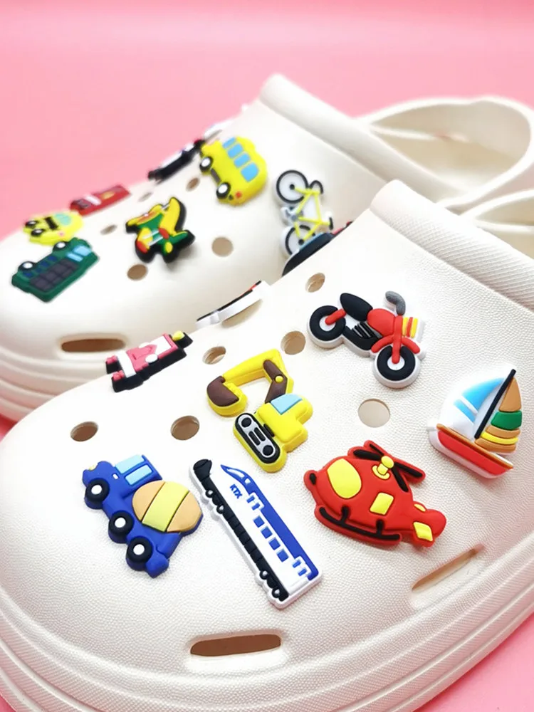 Kawaii Car Plane Bike Excavator PVC Shoe Charms Clogs Accessories Ornaments Diy Buckle Decorations Unisex Kids Xmas Party Gifts