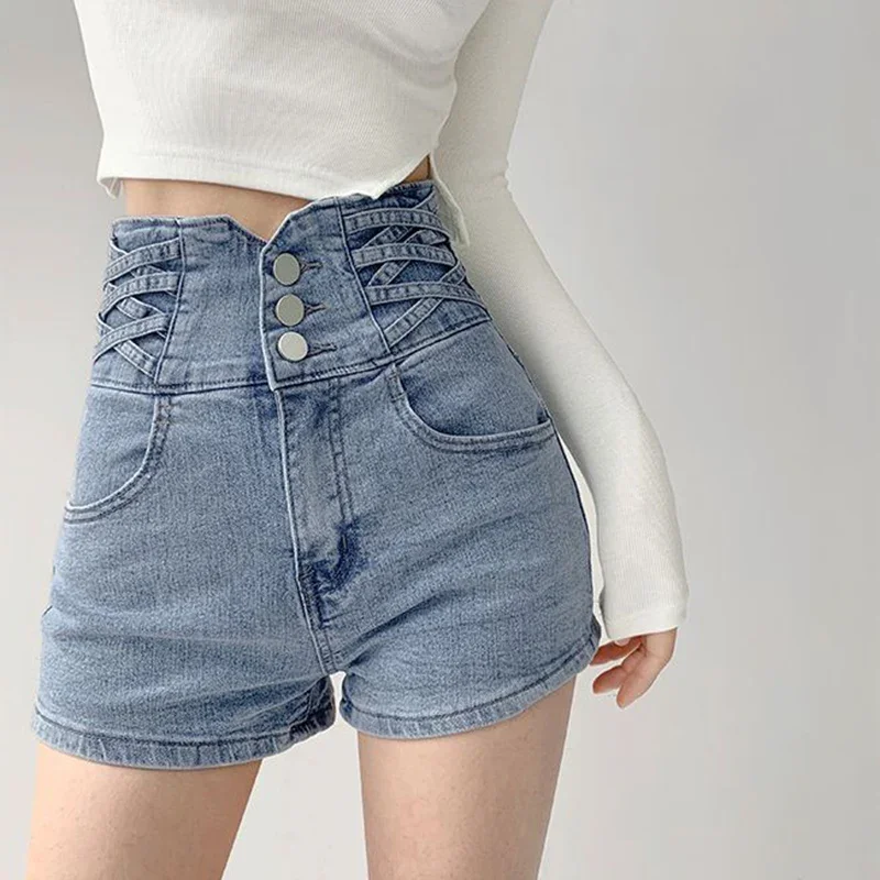 

Women Cross Weaving Jeans Female Simple Casual Beach Denim Shorts 2025 Summer Jeans Ladies Classic High Waist Streetwear Shorts