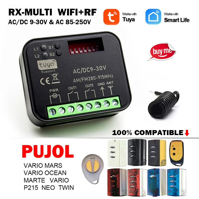 New RX MULTI Tuya 300 to 868 MHz WIFI Receiver For PUJOL VARIO MARS OCEAN NEO P215 TWIN MARTE 433 / 868 MHz Gate Remote Control