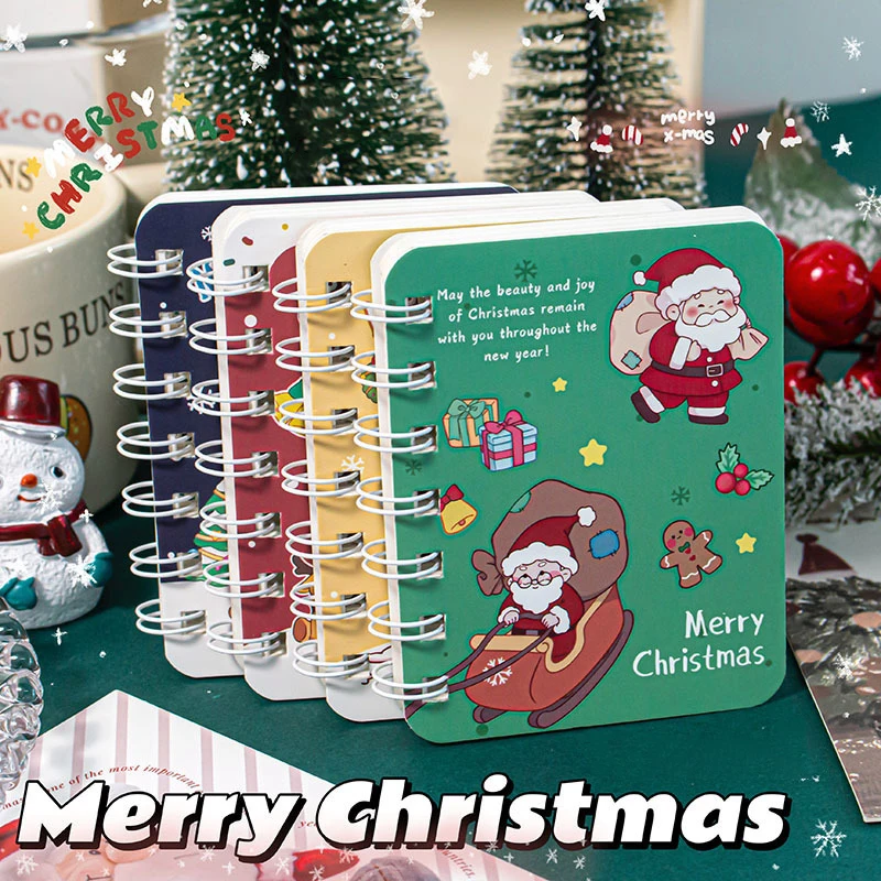 Cartoon Cute Christmas Coil Notebook Student Diary Handbook Notepad Flip Coil Notebook Portable Pocket Notebook Christmas Gifts