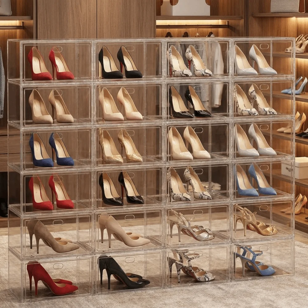 

Plastic Transparent Magnetic Shoe Box Dust-proof Stackable Shoes Storage Box Thickened Sport Shoe Display Case Dormitory