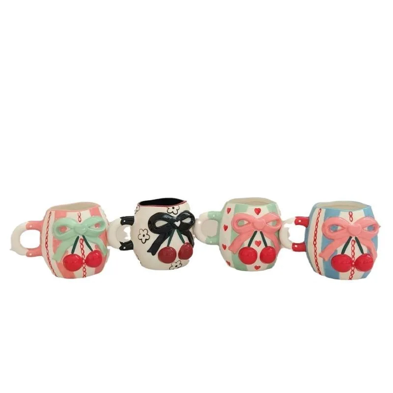 Tazza in ceramica con fiocco in ciliegio Tazza in ceramica di nicchia Tazza da caffè al latte Tazze in ceramica stile piccola ragazza fresca