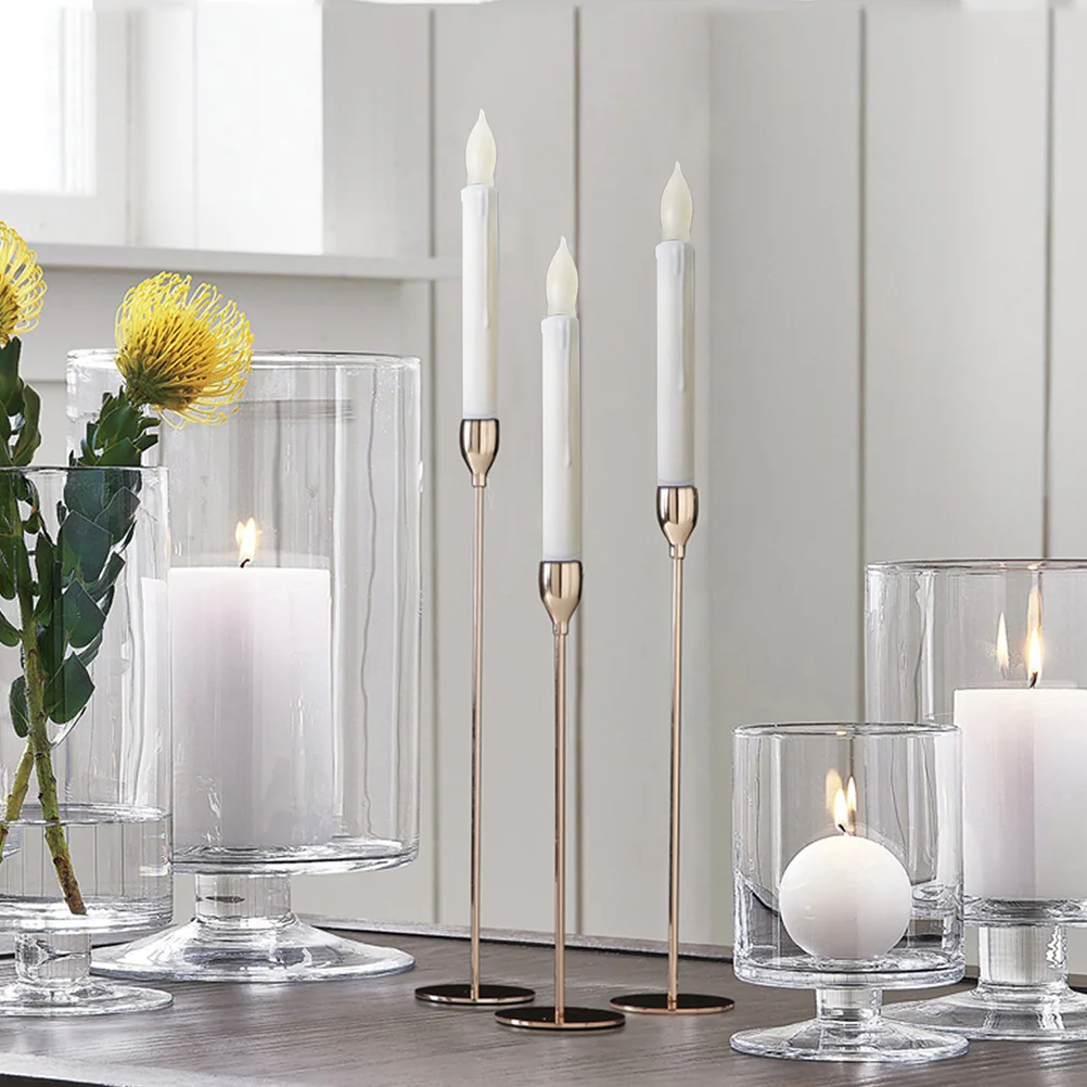 

12 Pcs LED Electronic Candles Dripping Water Design Flameless Wedding Decor Taper Candles Abs Material Smoke Free Safe