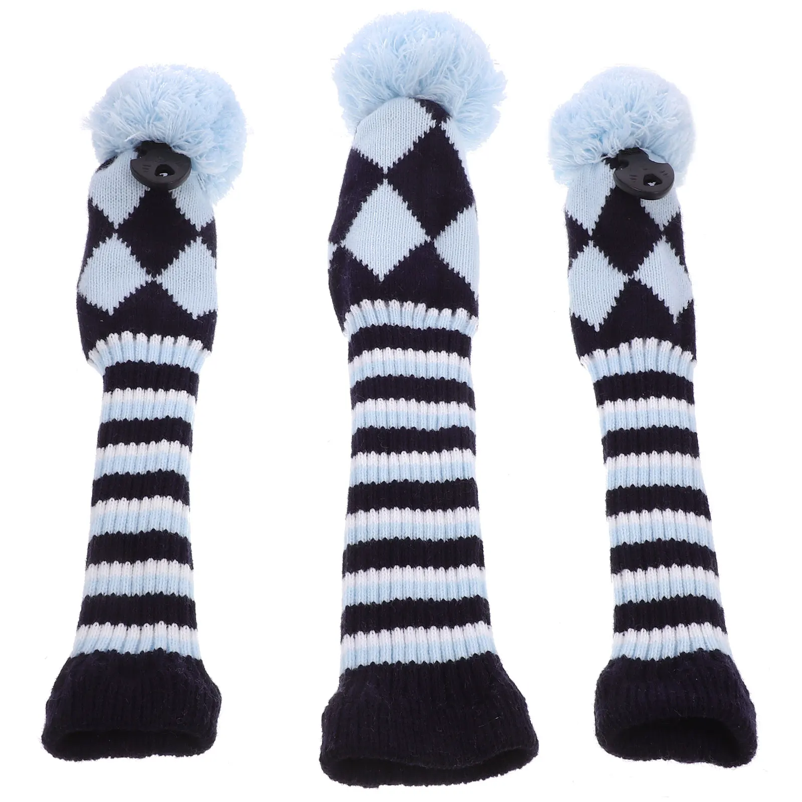 3 قطع من أغطية رأس نادي الجولف، غطاء رأس خشبي محبوك من القماش برقبة طويلة، غطاء رأس خشبي واقٍ باللون الأزرق الفاتح #4