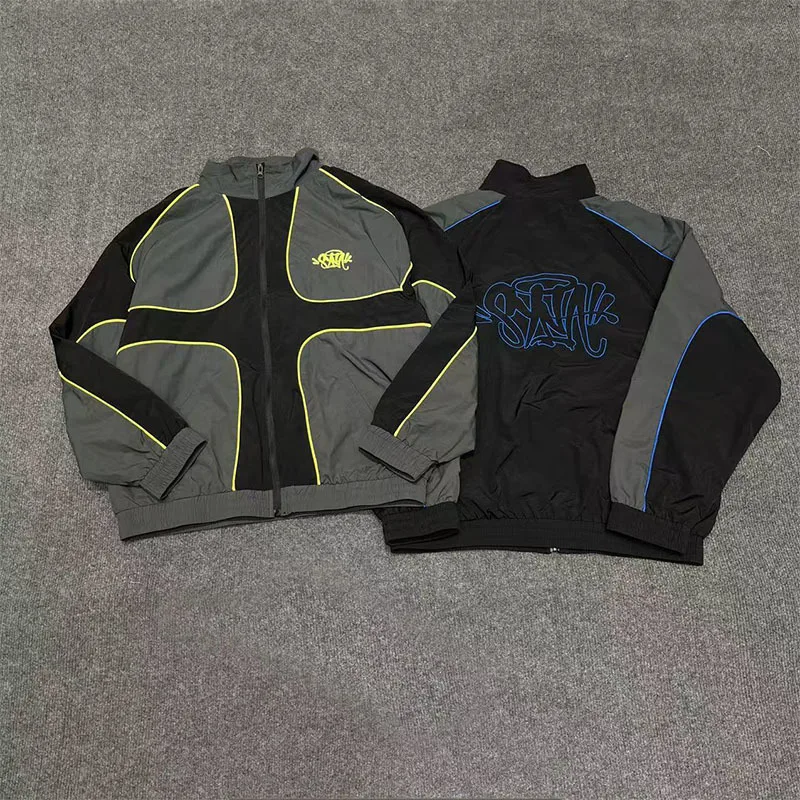 

Synaworld Trendy High Street Spring Autumn Casual Embroidered Color Blo Thin Coat Jaet Youth Polyester Fiber Windproof