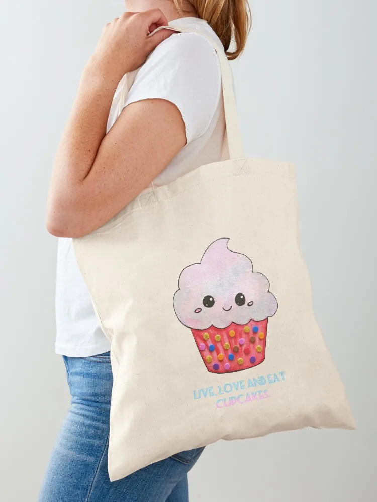 Live, Love and Eat Cupcakes Tote Bag Tote Women's men's handbag Canvas