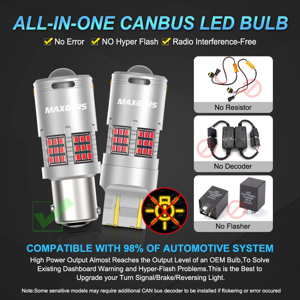 2x CANBUS 1157 BAY15D P21/5W 7443 W21/5W 3157 1156 2016 LED Bulb Red Car Backup Brake Light BA15S Lamp No Error Hyper Flash