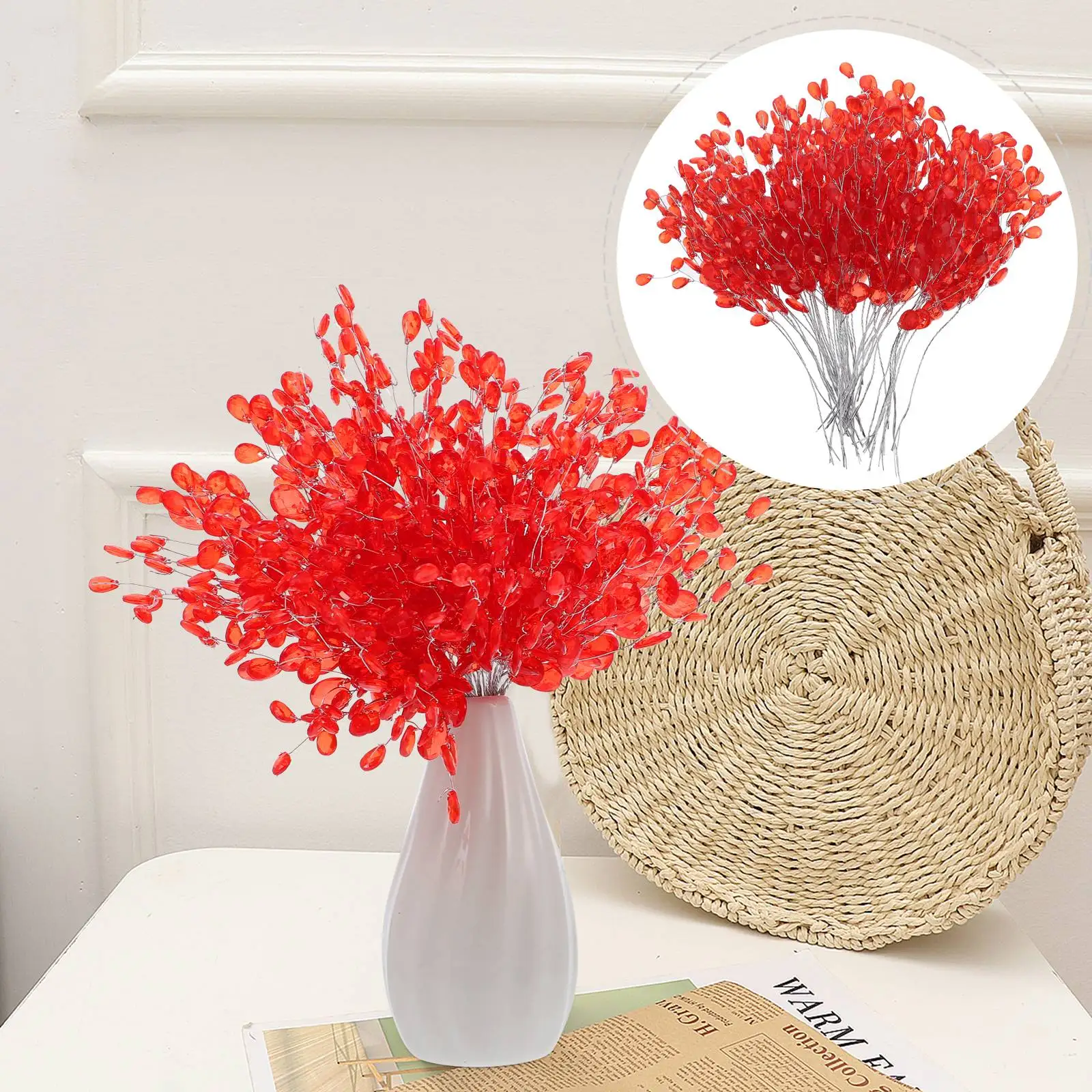 

50 Pcs Simulated Flower Branch Ornaments Bead Flowers Artificial Bouquet Beads Pin Bride Hair Decorations Acrylic Fake Floral