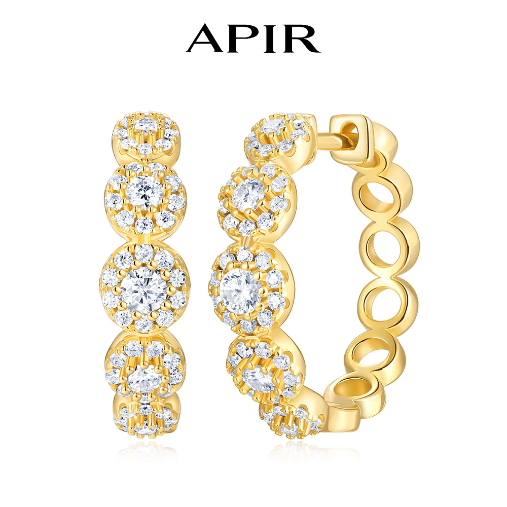 APIR Moissanite Hoop Earrings for Women 925 Silver Hypoallergenic Sparkling Vintage Huggie Earrings Wedding Bridal Fine Jewelry