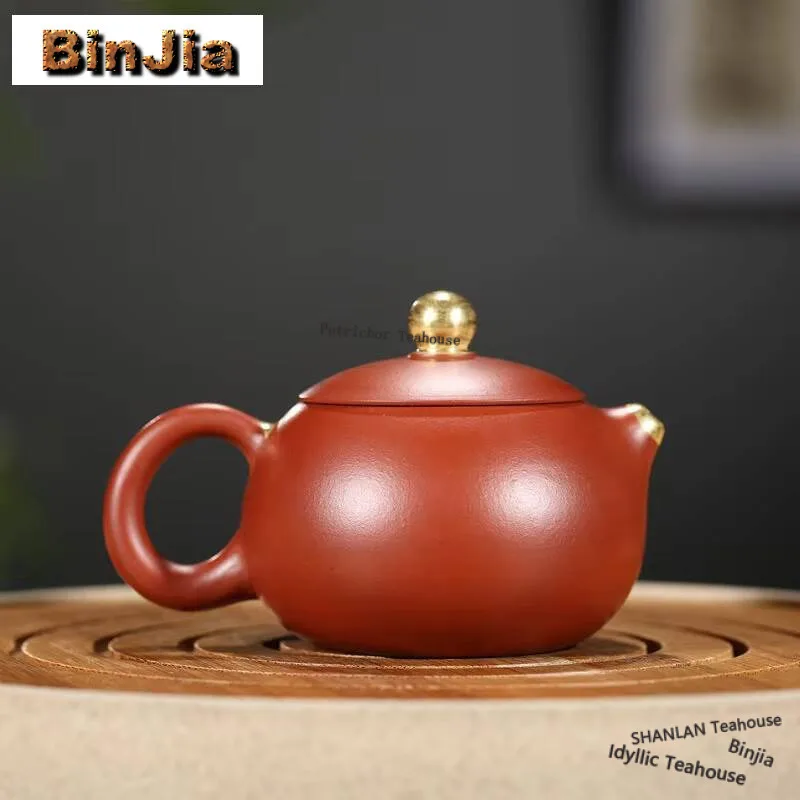 100ml Elegant Yixing Purple Clay Teapots Handmade Gold Tracing Xishi Pot Raw Ore Dahongpao Mud Kettle Zisha Tea Set Drinkware