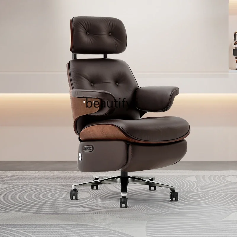 Electric office chair recliner, cowhide boss on the first layer, genuine leather home office computer, comfortable