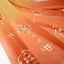 Tang Style Floral Printing Chiffon Fabric Hanfu Ancient Style Skirt Classical Cloth DIY Sewing Designer by the Meter Thin Fabric