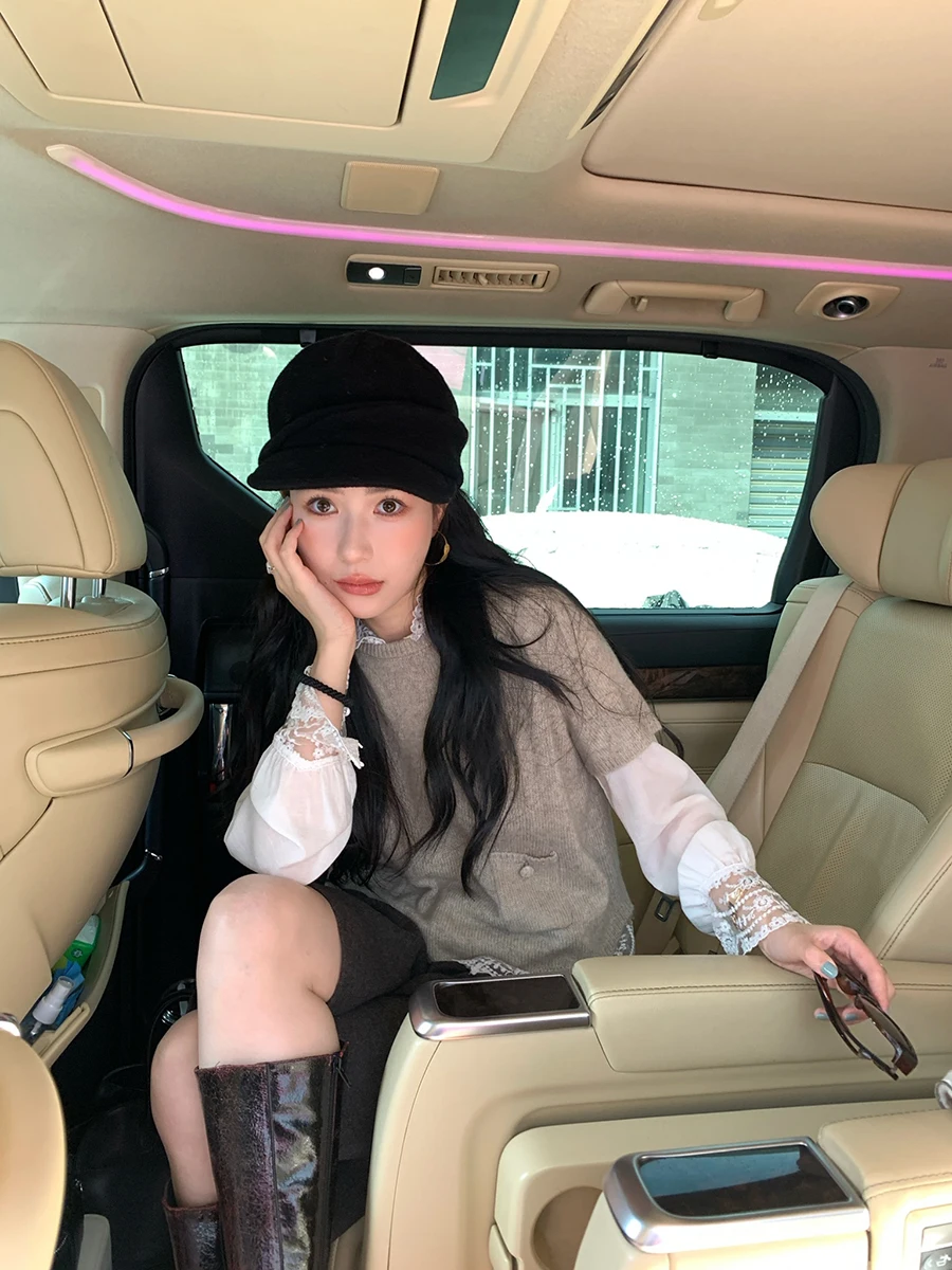 

Isaro Uu Soft Skin-friendly Silk Wool Blend ort Sve Knitted Sweater round Ne Button Ba Split Korean Sle Commute Fa...