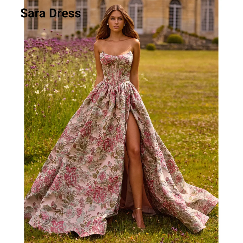 

Sara Custom A Line Side Slit Sleeveless Floral Lace Prom Dresses 2026 Luxury Prom Women's Elegant Wedding Party Dress Evening