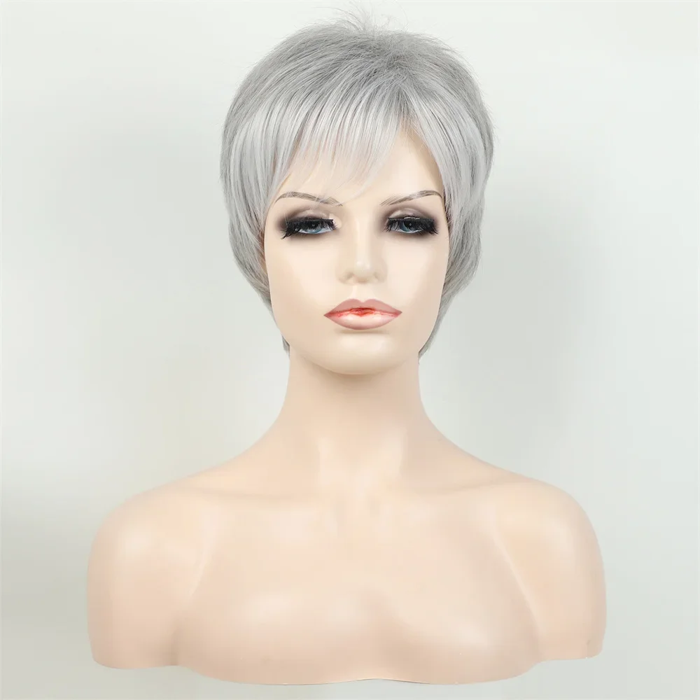 European and American Women Fashionable Wig Short Grey Wigs for Women Synthetic Wigs